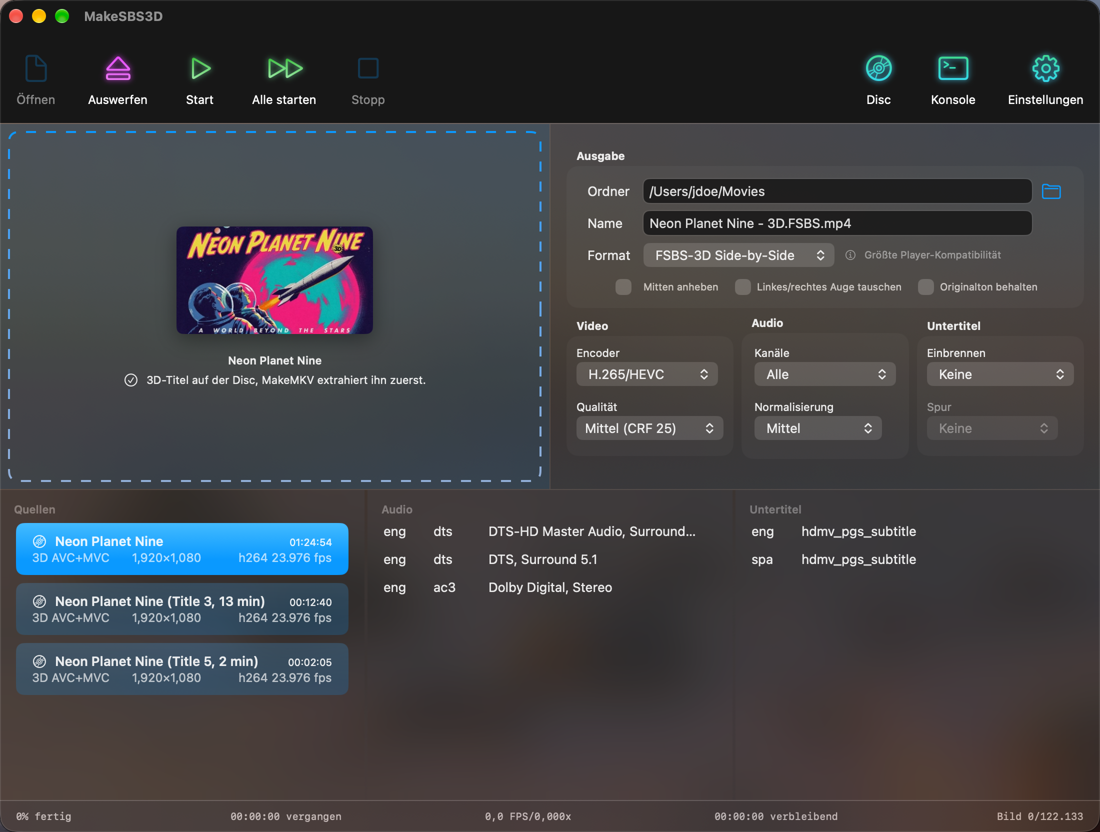 Die 3D-Titel einer Disc in der Liste Quellen mit Cover