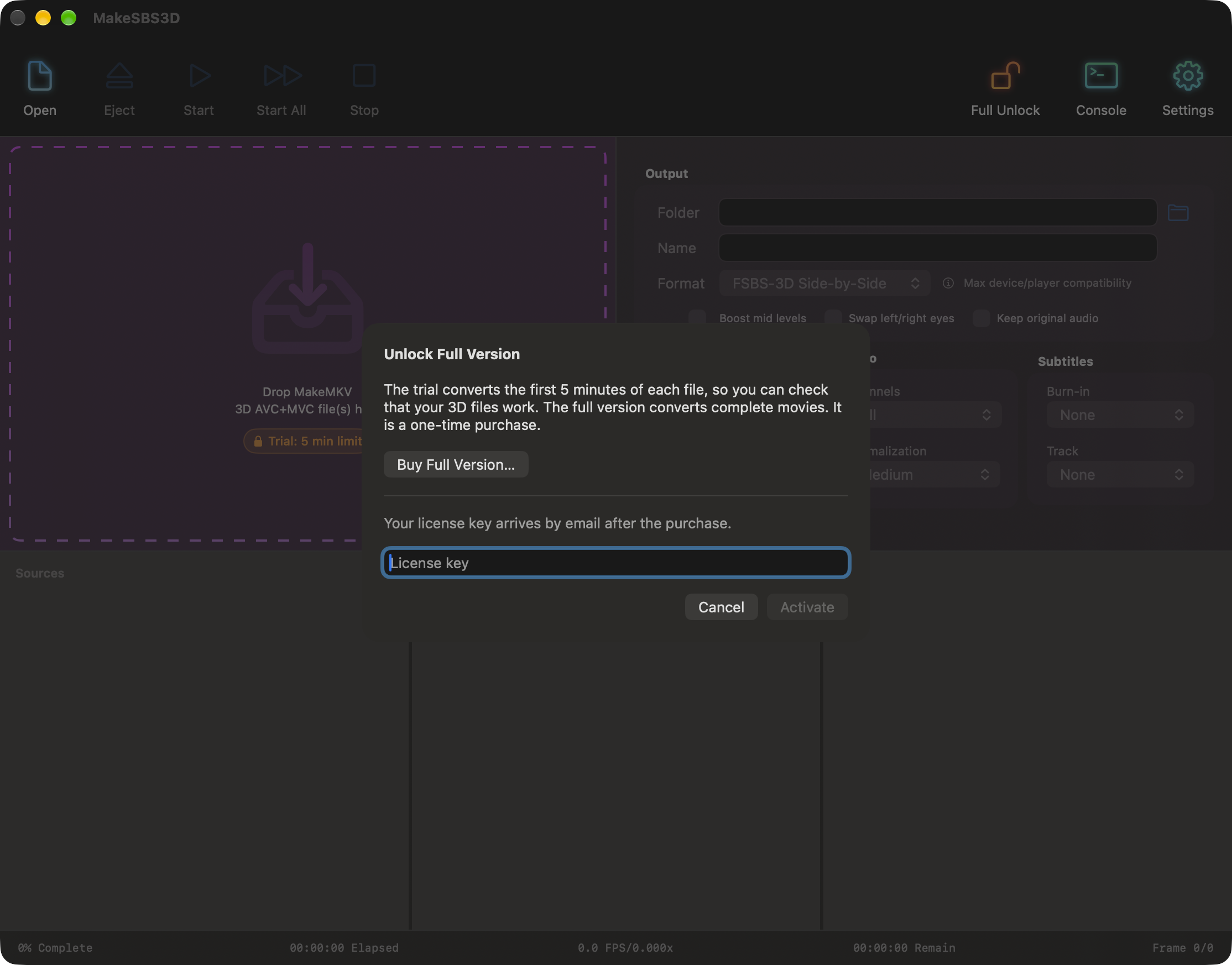 The window in the trial, with the Full Unlock button in the toolbar