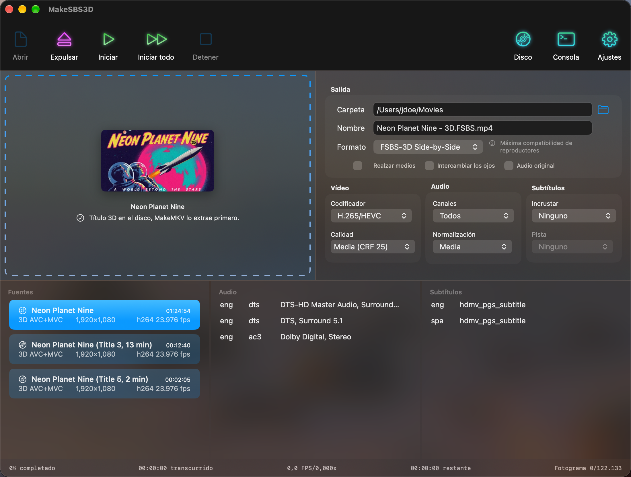 Los títulos 3D de un disco en la lista Fuentes con su carátula